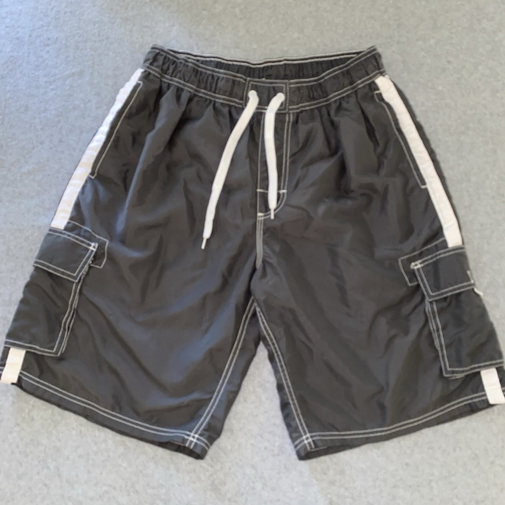 Kanu Swim Trunks Men's Small Gray White Cargo Board Shorts Mesh Lined Beach Surf